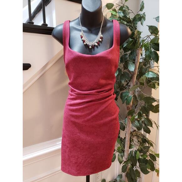 House of Wallace Bodycon Dress Women's Large Red Stretch Back Zip Square Neck - Picture 1 of 14